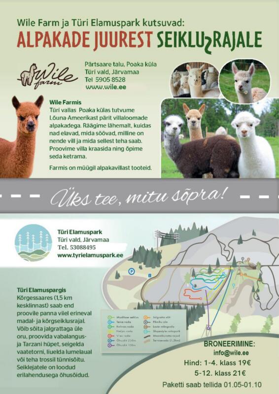 Alpakade juurest seiklusrajale 1 Wile ja Elamuspark pakett 2026